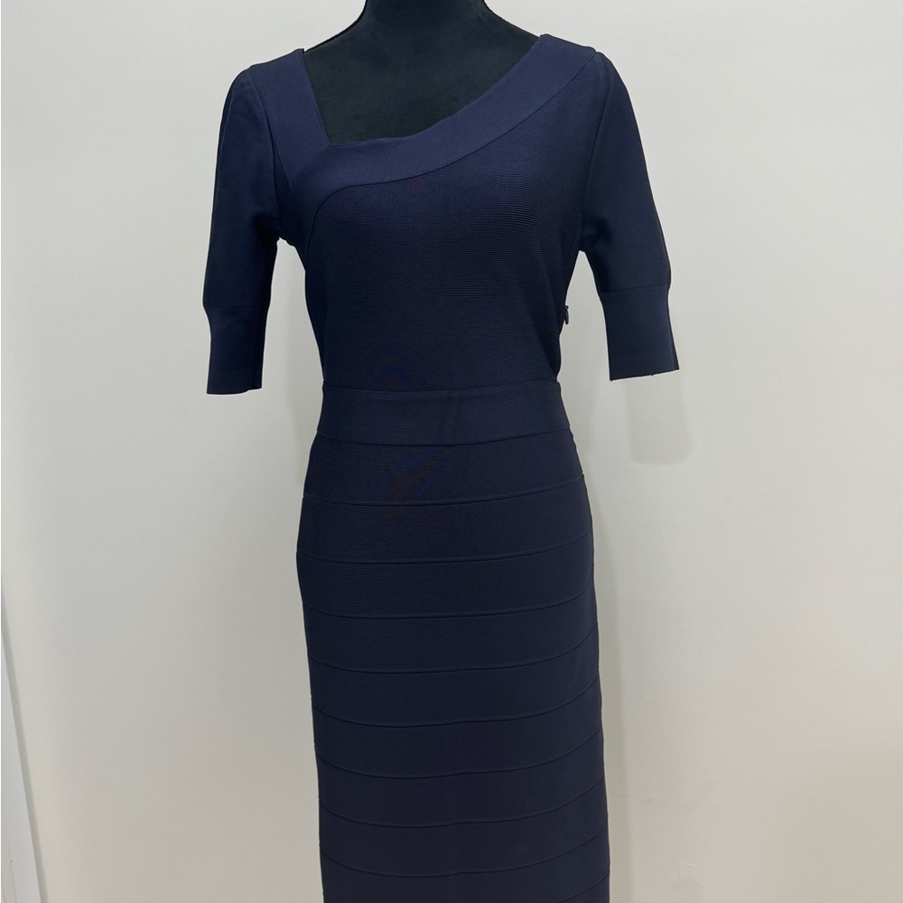 Herve Leger Asymmetrical Navy Dress